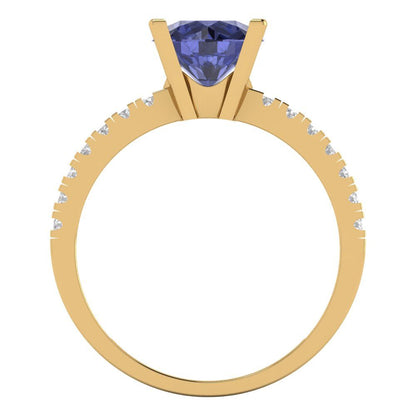 1.71 cttw Simulated Tanzanite Solitaire with Zirconia Simulated Diamond Accents Engagement Ring - Solid Gold (Round Cut,7.5mm)