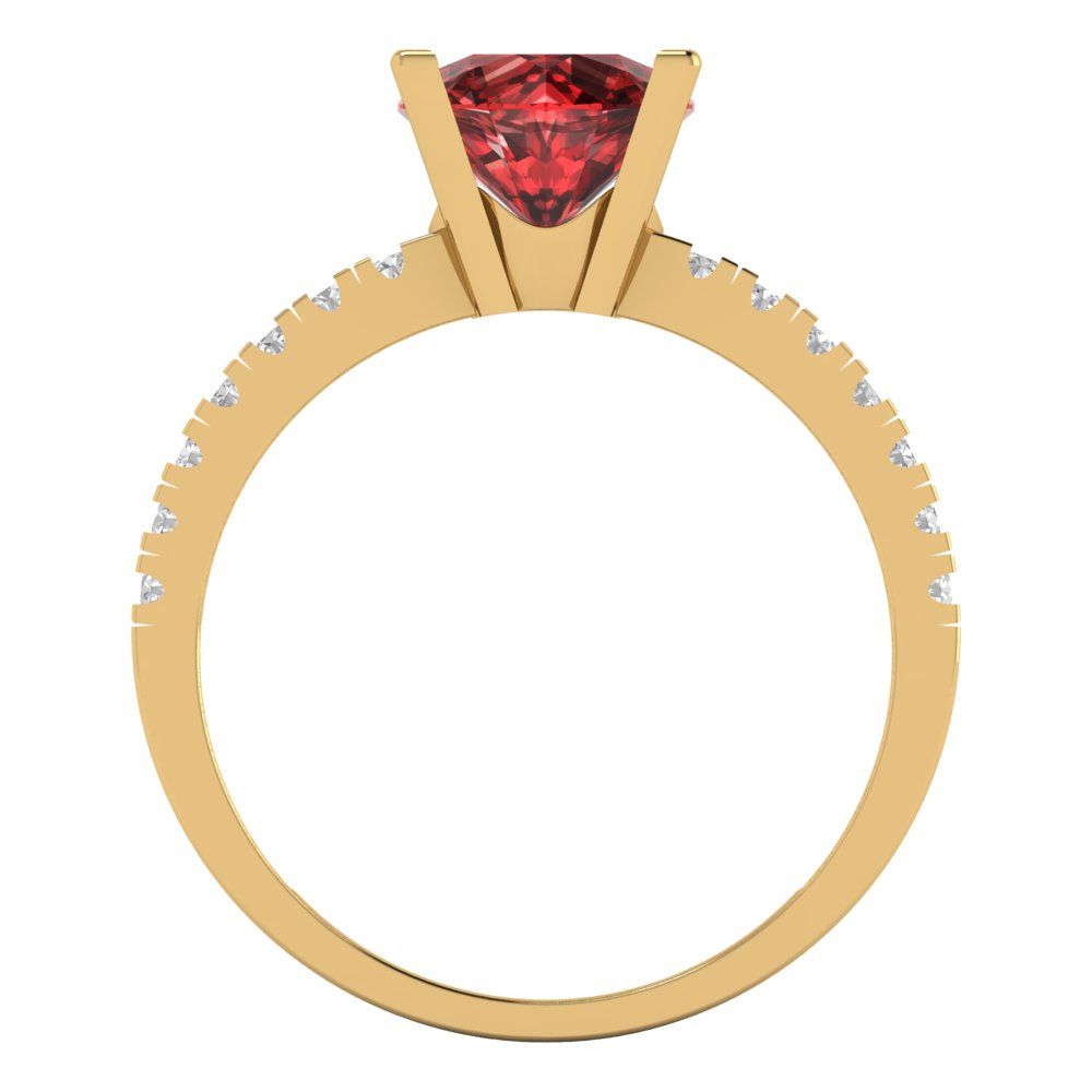 1.71 cttw Natural Garnet Solitaire with Zirconia Simulated Diamond Accents Engagement Ring - Solid Gold (Round Cut,7.5mm)