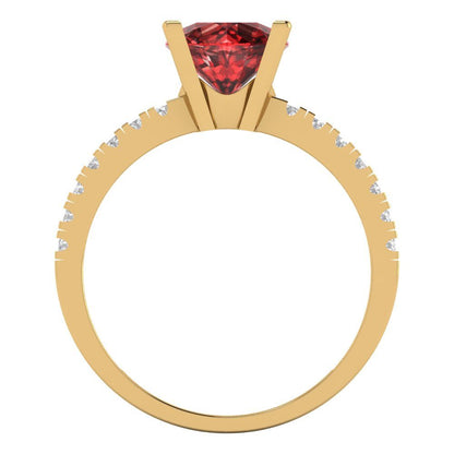 1.71 cttw Natural Garnet Solitaire with Zirconia Simulated Diamond Accents Engagement Ring - Solid Gold (Round Cut,7.5mm)