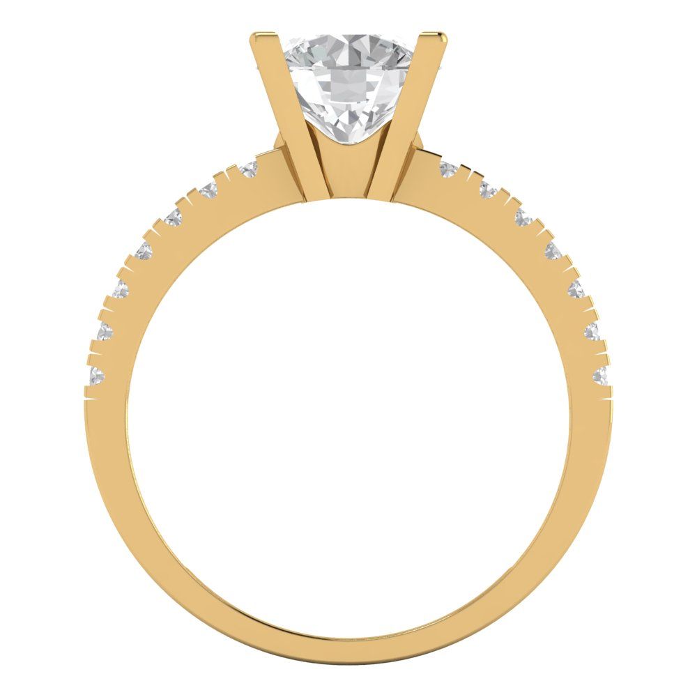 1.71 cttw Zirconia Simulated Diamond Solitaire with Zirconia Simulated Diamond Accents Engagement Ring - Solid Gold (VVS1, Round Cut,7.5mm)