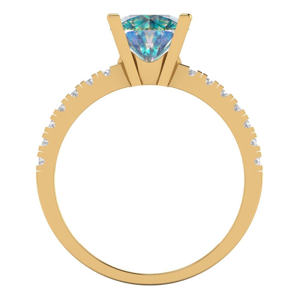 1.71 cttw Blue Moissanite Solitaire with Zirconia Simulated Diamond Accents Engagement Ring - Solid Gold (Round Cut,7.5mm)