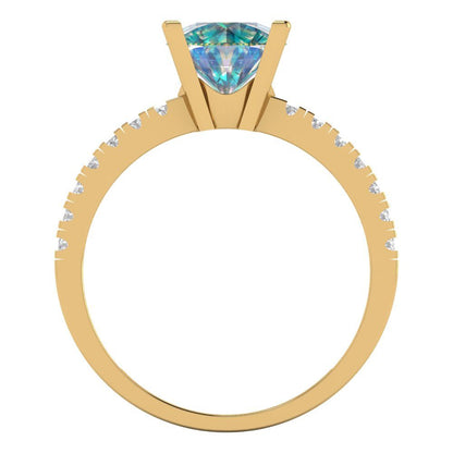 1.71 cttw Blue Moissanite Solitaire with Zirconia Simulated Diamond Accents Engagement Ring - Solid Gold (Round Cut,7.5mm)