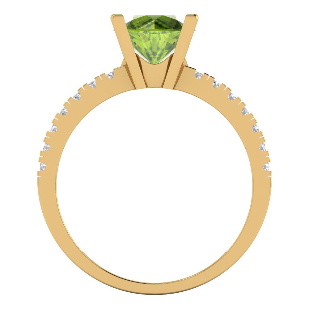 1.71 cttw Natural Peridot Solitaire with Zirconia Simulated Diamond Accents Engagement Ring - Solid Gold (Round Cut,7.5mm)