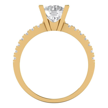 1.71 cttw White Sapphire Solitaire with Zirconia Simulated Diamond Accents Engagement Ring - Solid Gold (Round Cut,7.5mm)
