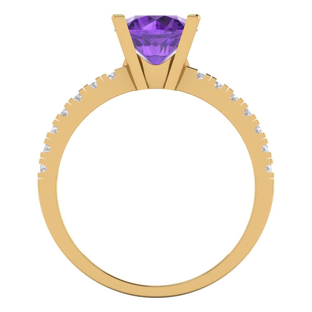 1.71 cttw Natural Amethyst Solitaire with Zirconia Simulated Diamond Accents Engagement Ring - Solid Gold (Round Cut,7.5mm)