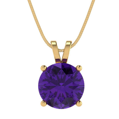 3cttw Round Cut Amethyst Gold-Plated 925 Silver Pendant and 18" Box-Chain Necklace