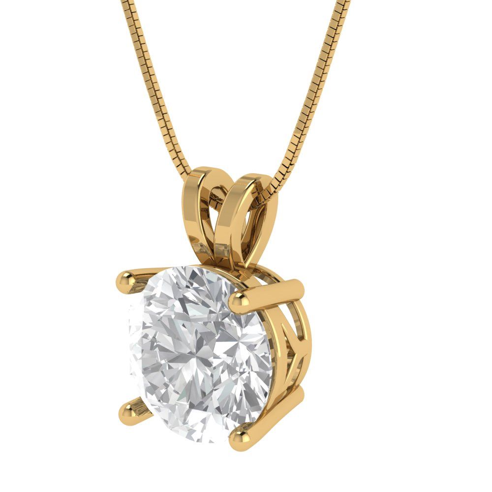 3cttw Round Cut Clear Gold-Plated 925 Silver Pendant and 18" Box-Chain Necklace