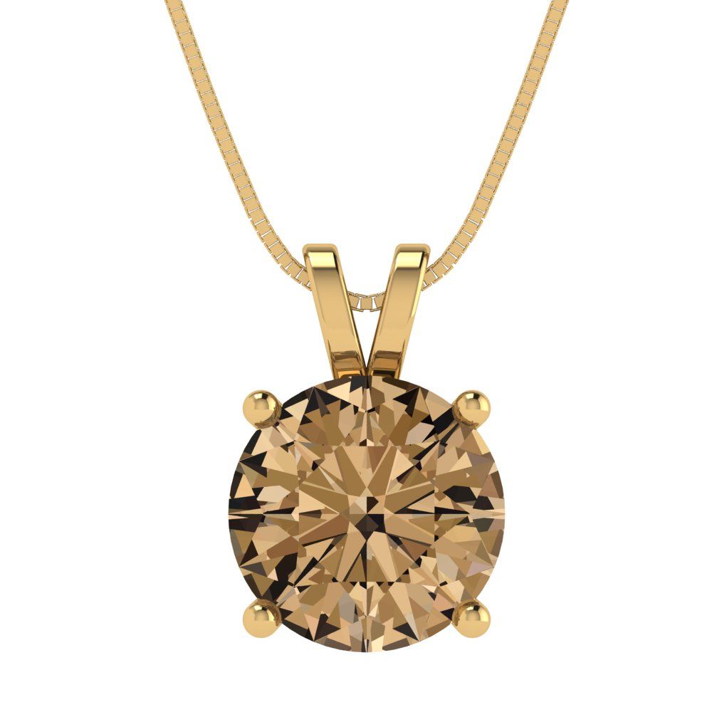 3cttw Round Cut Champagne Gold-Plated 925 Silver Pendant and 18" Box-Chain Necklace