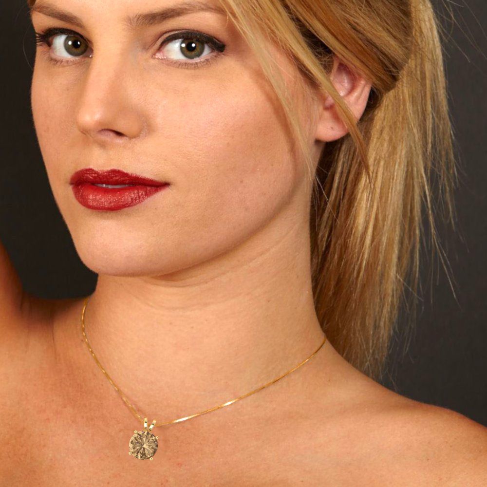 3cttw Round Cut Champagne Gold-Plated 925 Silver Pendant and 18" Box-Chain Necklace
