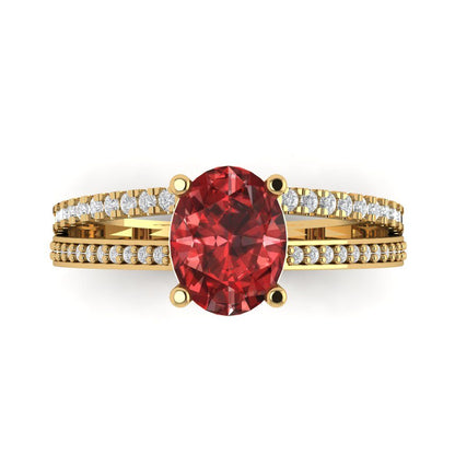 2.32 cttw Natural Garnet Solitaire with Zirconia Simulated Diamond Accents Engagement Ring - Solid Gold (Oval Cut,9X7mm)