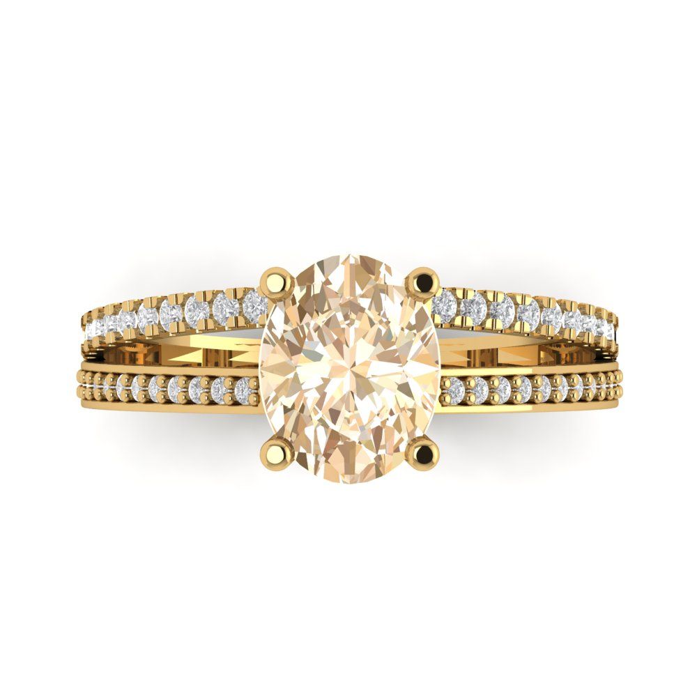 2.32 cttw Natural Morganite Solitaire with Zirconia Simulated Diamond Accents Engagement Ring - Solid Gold (Oval Cut,9X7mm)