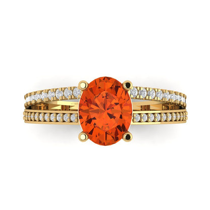 2.32 cttw Zirconia Simulated Red Diamond Solitaire with Zirconia Simulated Diamond Accents Engagement Ring - Solid Gold (VVS1, Oval Cut,9X7mm)