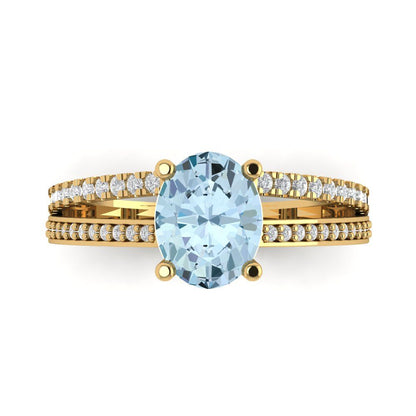 2.32 cttw Zirconia Simulated Blue Diamond Solitaire with Zirconia Simulated Diamond Accents Engagement Ring - Solid Gold (VVS1, Oval Cut,9X7mm)