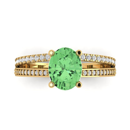 2.32 cttw Zirconia Simulated Green Diamond Solitaire with Zirconia Simulated Diamond Accents Engagement Ring - Solid Gold (VVS1, Oval Cut,9X7mm)