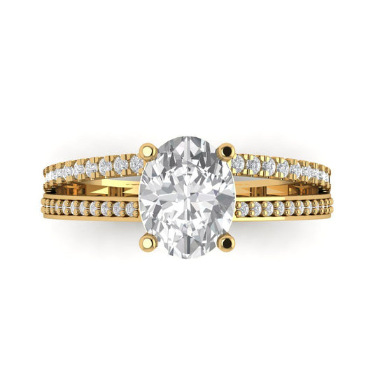 2.32 cttw Moissanite Solitaire with Zirconia Simulated Diamond Accents Engagement Ring - Solid Yellow Gold (VVS1, Oval Cut,9X7mm)