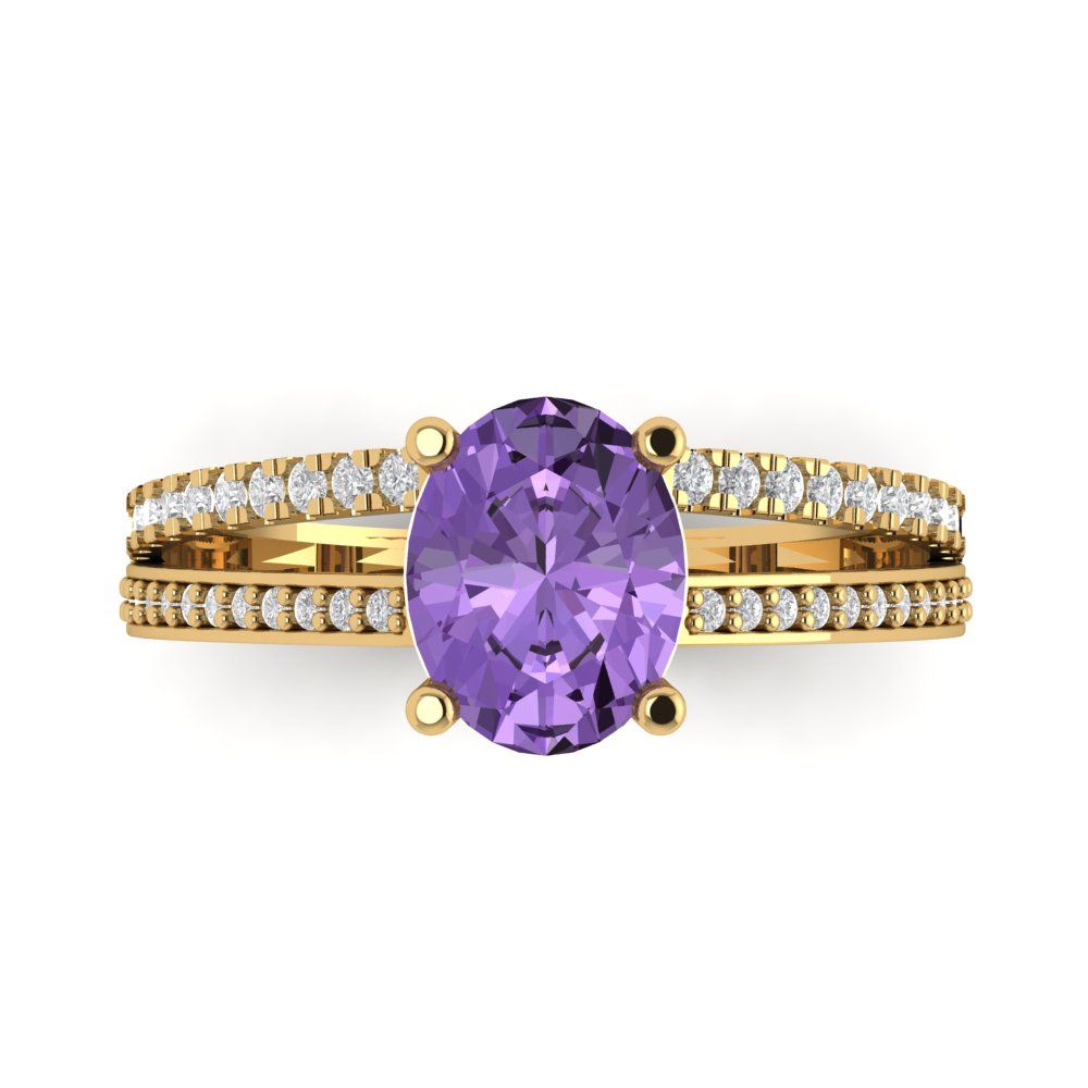 2.32 cttw Simulated Alexandrite Solitaire with Zirconia Simulated Diamond Accents Engagement Ring - Solid Gold (Oval Cut,9X7mm)