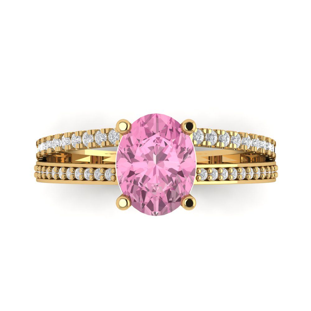 2.32 cttw Zirconia Simulated Pink Diamond Solitaire with Zirconia Simulated Diamond Accents Engagement Ring - Solid Gold (VVS1, Oval Cut,9X7mm)