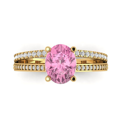 2.32 cttw Zirconia Simulated Pink Diamond Solitaire with Zirconia Simulated Diamond Accents Engagement Ring - Solid Gold (VVS1, Oval Cut,9X7mm)