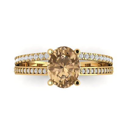 2.32 cttw Zirconia Simulated Champagne Diamond Solitaire with Zirconia Simulated Diamond Accents Engagement Ring - Solid Gold (VVS1, Oval Cut,9X7mm)