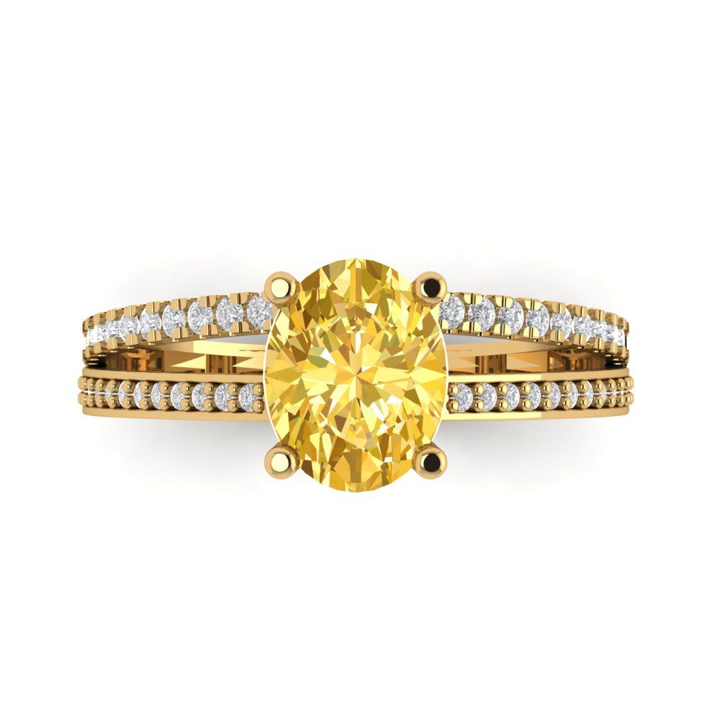 2.32 cttw Natural Citrine Solitaire with Zirconia Simulated Diamond Accents Engagement Ring - Solid Gold (Oval Cut,9X7mm)