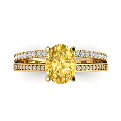 2.32 cttw Natural Citrine Solitaire with Zirconia Simulated Diamond Accents Engagement Ring - Solid Gold (Oval Cut,9X7mm)