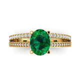 2.32 ct Brilliant Oval Cut Simulated Emerald Stone Yellow Gold Solitaire with Accents Ring