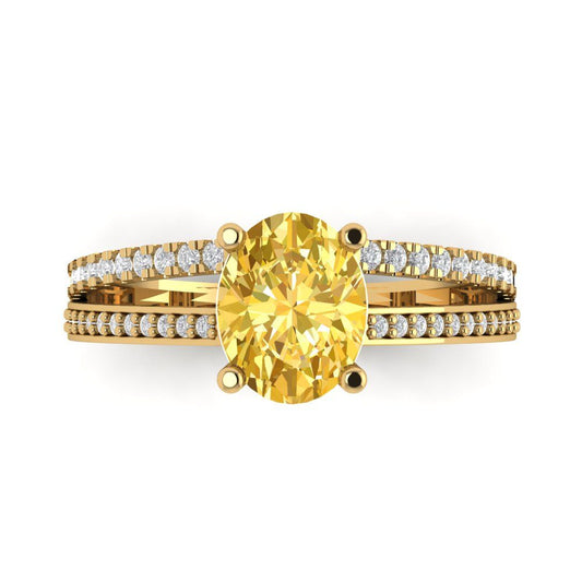 2.32 cttw Zirconia Simulated Yellow Diamond Solitaire with Zirconia Simulated Diamond Accents Engagement Ring - Solid Yellow Gold (VVS1, Oval Cut,9X7mm)