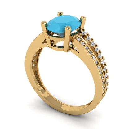 2.32 cttw Simulated Turquoise Solitaire with Zirconia Simulated Diamond Accents Engagement Ring - Solid Gold (Oval Cut,9X7mm)