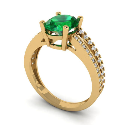 2.32 cttw Simulated Emerald Solitaire with Zirconia Simulated Diamond Accents Engagement Ring - Solid Yellow Gold (VVS1, Oval Cut,9X7mm)