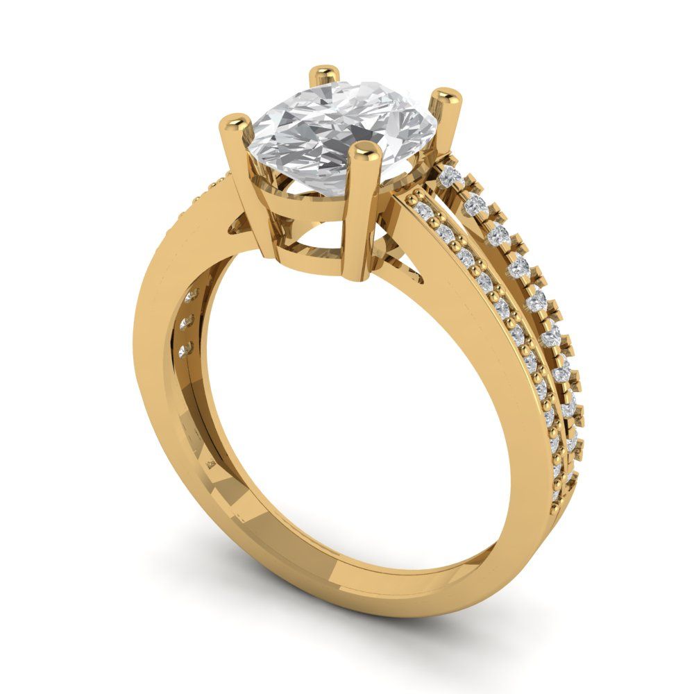 2.32 cttw White Sapphire Solitaire with Zirconia Simulated Diamond Accents Engagement Ring - Solid Gold (Oval Cut,9X7mm)