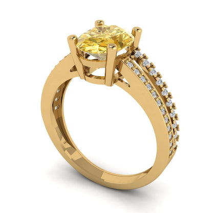 2.32 cttw Yellow Moissanite Solitaire with Zirconia Simulated Diamond Accents Engagement Ring - Solid Gold (Oval Cut,9X7mm)