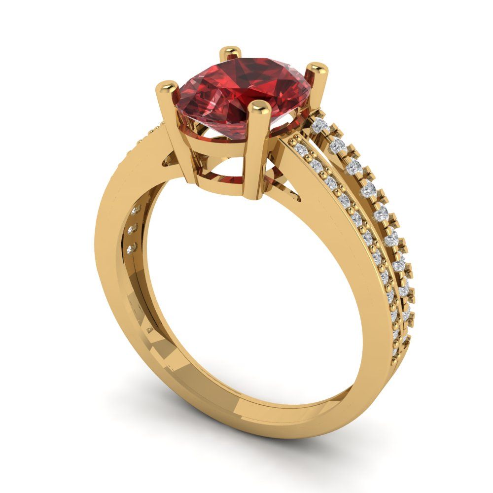 2.32 cttw Natural Garnet Solitaire with Zirconia Simulated Diamond Accents Engagement Ring - Solid Gold (Oval Cut,9X7mm)