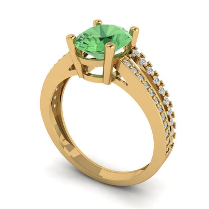 2.32 cttw Zirconia Simulated Green Diamond Solitaire with Zirconia Simulated Diamond Accents Engagement Ring - Solid Gold (VVS1, Oval Cut,9X7mm)