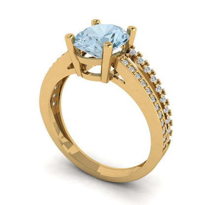 2.32 cttw Natural Aquamarine Solitaire with Zirconia Simulated Diamond Accents Engagement Ring - Solid Gold (Oval Cut,9X7mm)