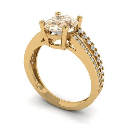 2.32 cttw Natural Morganite Solitaire with Zirconia Simulated Diamond Accents Engagement Ring - Solid Gold (Oval Cut,9X7mm)