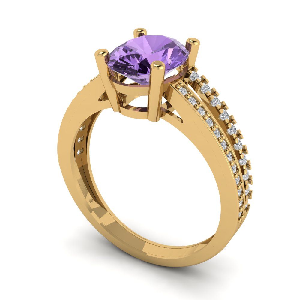 2.32 cttw Simulated Alexandrite Solitaire with Zirconia Simulated Diamond Accents Engagement Ring - Solid Gold (Oval Cut,9X7mm)