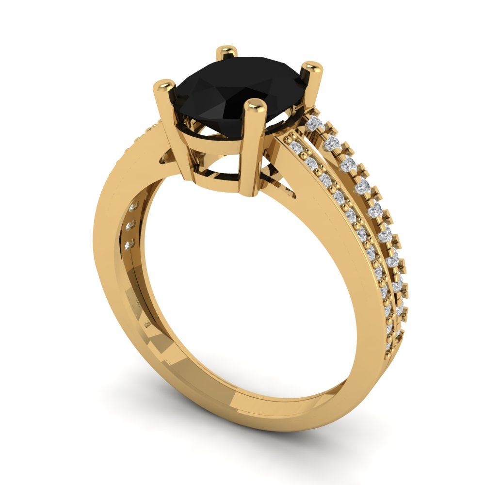 2.32 cttw Natural Onyx Solitaire with Zirconia Simulated Diamond Accents Engagement Ring - Solid Gold (Oval Cut,9X7mm)