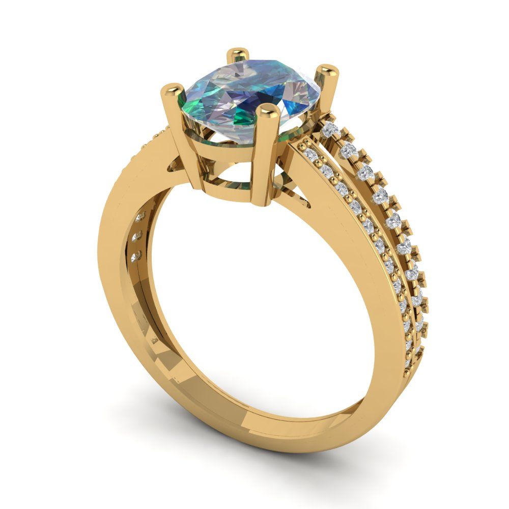 2.32 cttw Blue Moissanite Solitaire with Zirconia Simulated Diamond Accents Engagement Ring - Solid Gold (Oval Cut,9X7mm)