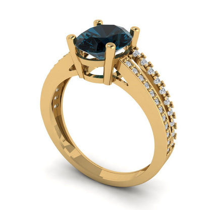 2.32 cttw Natural London Blue Topaz Solitaire with Zirconia Simulated Diamond Accents Engagement Ring - Solid Gold (Oval Cut,9X7mm)