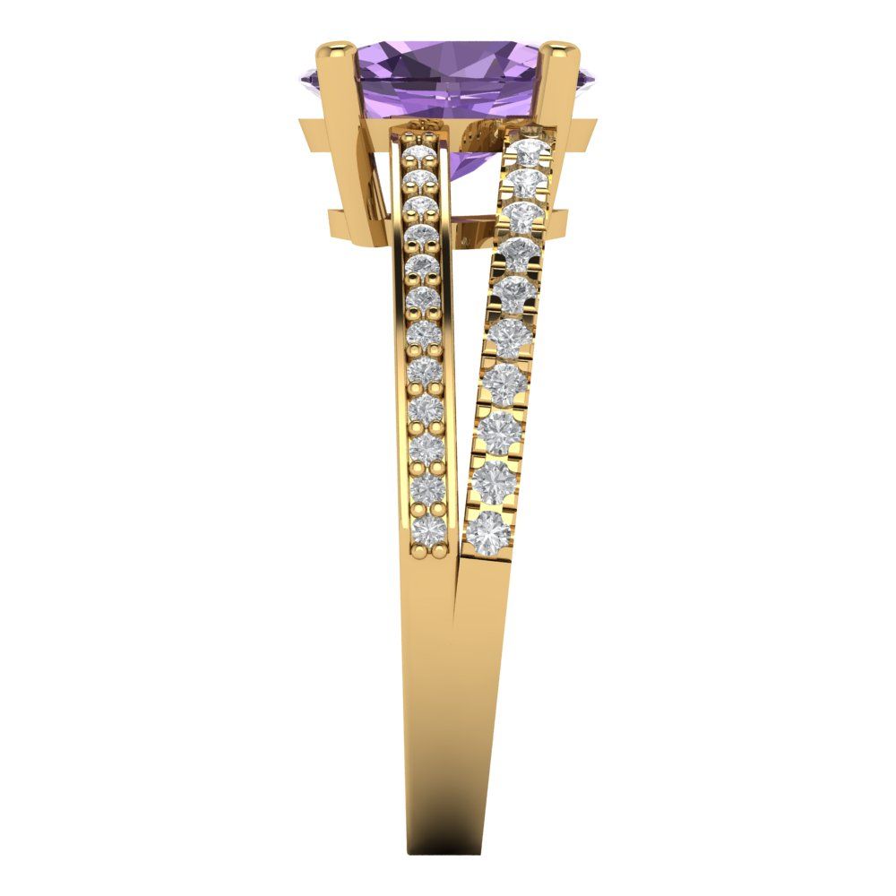 2.32 cttw Simulated Alexandrite Solitaire with Zirconia Simulated Diamond Accents Engagement Ring - Solid Gold (Oval Cut,9X7mm)