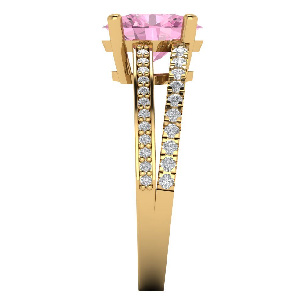 2.32 cttw Zirconia Simulated Pink Diamond Solitaire with Zirconia Simulated Diamond Accents Engagement Ring - Solid Gold (VVS1, Oval Cut,9X7mm)