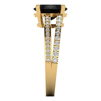 2.32 cttw Natural Onyx Solitaire with Zirconia Simulated Diamond Accents Engagement Ring - Solid Gold (Oval Cut,9X7mm)