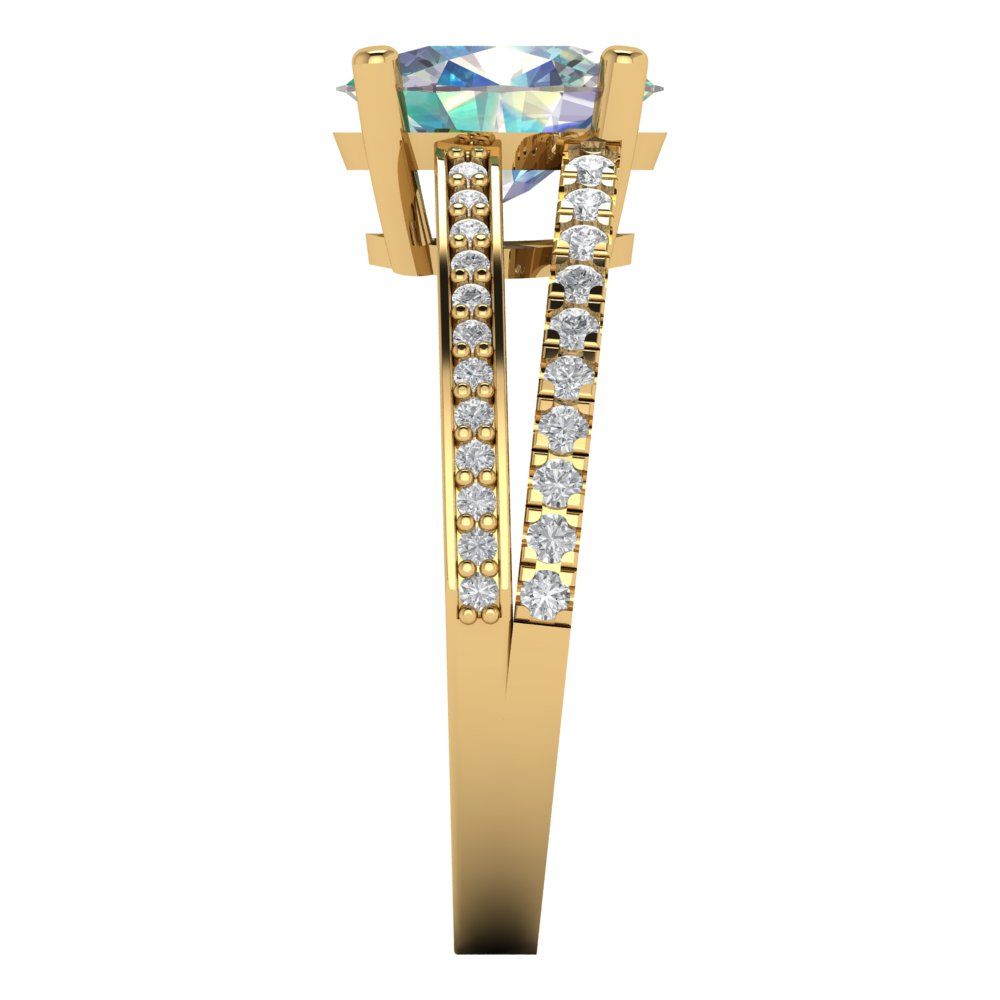 2.32 cttw Blue Moissanite Solitaire with Zirconia Simulated Diamond Accents Engagement Ring - Solid Gold (Oval Cut,9X7mm)