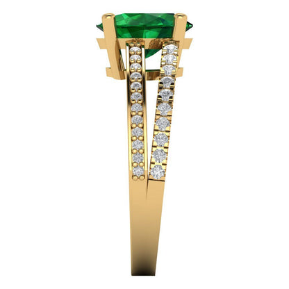 2.32 cttw Simulated Emerald Solitaire with Zirconia Simulated Diamond Accents Engagement Ring - Solid Yellow Gold (VVS1, Oval Cut,9X7mm)