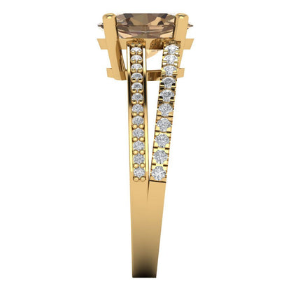 2.32 cttw Zirconia Simulated Champagne Diamond Solitaire with Zirconia Simulated Diamond Accents Engagement Ring - Solid Gold (VVS1, Oval Cut,9X7mm)