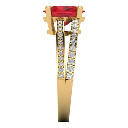 2.32 cttw Simulated Pink Tourmaline Solitaire with Zirconia Simulated Diamond Accents Engagement Ring - Solid Gold (Oval Cut,9X7mm)