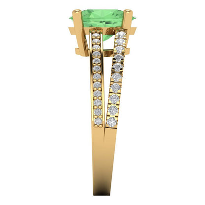 2.32 cttw Zirconia Simulated Green Diamond Solitaire with Zirconia Simulated Diamond Accents Engagement Ring - Solid Gold (VVS1, Oval Cut,9X7mm)