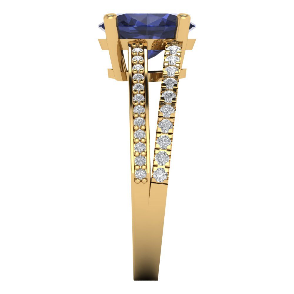 2.32 cttw Simulated Blue Sapphire Solitaire with Zirconia Simulated Diamond Accents Engagement Ring - Solid Gold (Oval Cut,9X7mm)