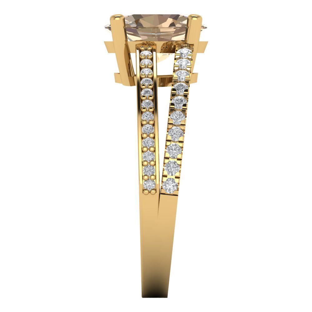 2.32 cttw Yellow Moissanite Solitaire with Zirconia Simulated Diamond Accents Engagement Ring - Solid Gold (Oval Cut,9X7mm)