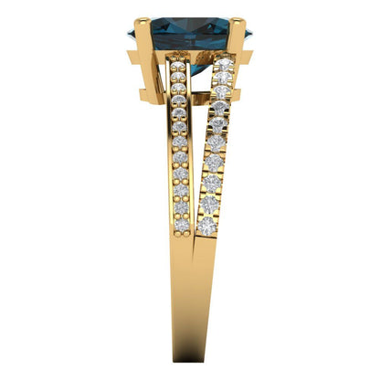 2.32 cttw Natural London Blue Topaz Solitaire with Zirconia Simulated Diamond Accents Engagement Ring - Solid Gold (Oval Cut,9X7mm)